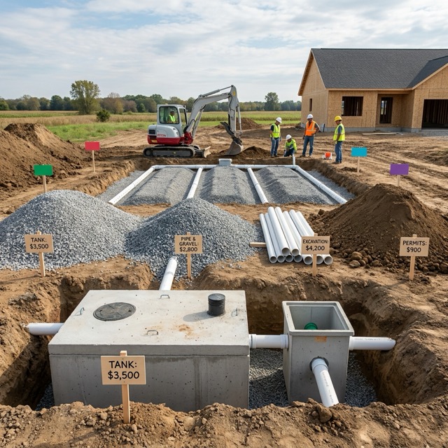 new home septic system cost Delaware - budget breakdown by component