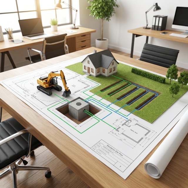 septic system site planning Delaware - lot layout with tank and drain field placement