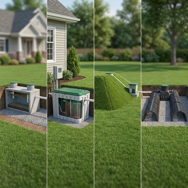 types of septic systems Delaware - conventional aerobic mound and chamber comparison