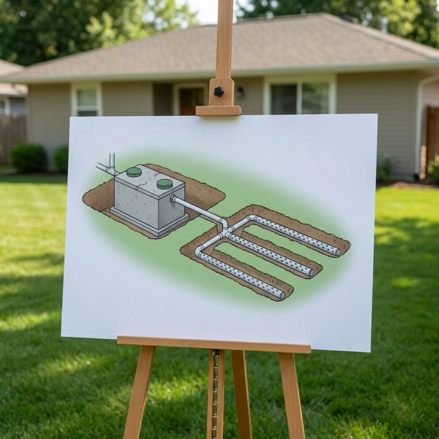 conventional septic system diagram Delaware - gravity flow tank to drain field